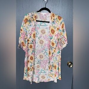 Floral Cinched Sleeve Kimono